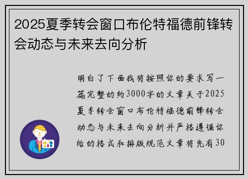 2025夏季转会窗口布伦特福德前锋转会动态与未来去向分析 2025夏季转会窗口布伦特福德前锋转会动态与未来去向分析