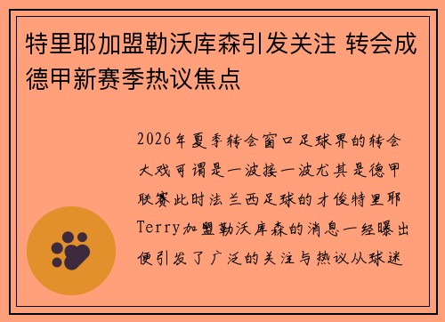 特里耶加盟勒沃库森引发关注 转会成德甲新赛季热议焦点